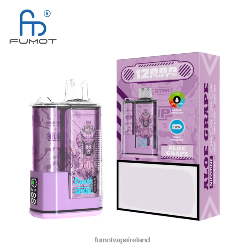 Fumot Crystal 12000 Disposable Vape Box - 20ML (1 Piece) T6F626252 | Fumot Vape Ireland Aloe Grape