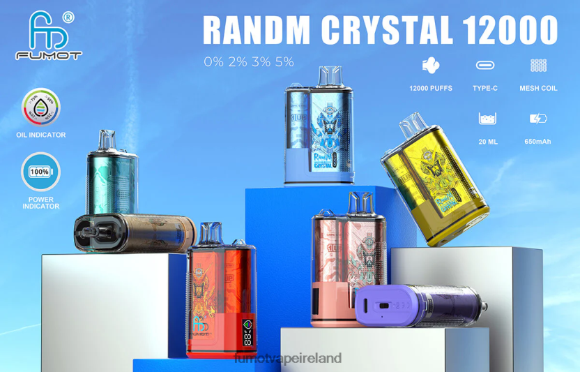 Fumot Crystal 20ML 12000 Disposable Vape Box (1 Piece) T6F626282 | Fumot Vape Ireland Strawberry Red Bull