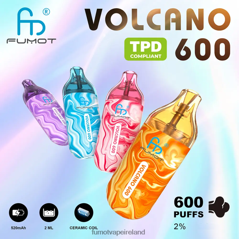 Fumot Volcano 600 TPD-Compliant Disposable Vape - 2ML (3 Pieces Set) T6F626288 | Fumot Price Triple Mango