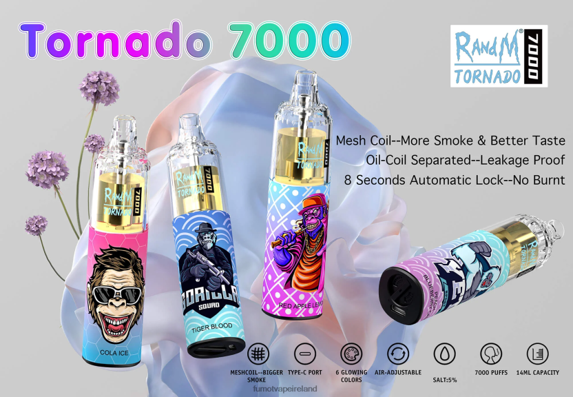 Fumot Tornado 7000 Disposable Vape Pen - 14ML (1 Piece) T6F626107 | Fumot Discount Code Tiger Blood